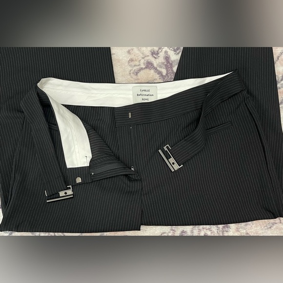 NWT Reformation X Camille Rowe Black Pinstripe Cherie Pant Trousers Size 12 - Picture 15 of 15